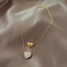 Heart Rhinestone Pendant Layered Alloy Necklace Gold - One Size