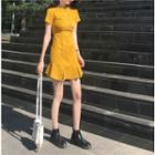 Short-sleeve Zip Placket Mermaid Sheath Dress Yellow - One Size