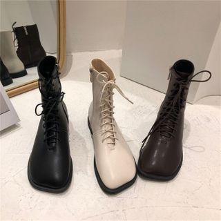 Plain Square-toe Lace-up Short Boots