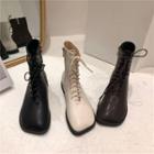 Plain Square-toe Lace-up Short Boots