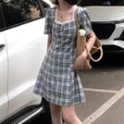 Square Neck Plaid Mini A-line Dress