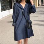 Long-sleeve Mini Denim Dress Blue - One Size