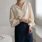 Open-placket Textured Blouse Cream - One Size