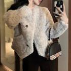 Fleece Stand-collar Pocket-detail Long-sleeve Jacket / Plain Slit Wide-leg Pants