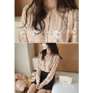 Mandarin-collar Flower Pattern Blouse