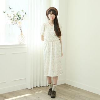 Floral Mock Two-piece Dress Ivory - One Size