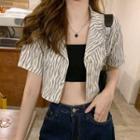 Short-sleeve Zebra Print Cropped Blazer Zebra - White & Gray - One Size