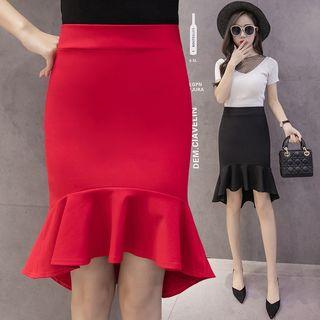 Frilled Hem Fitted Skirt