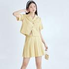 Set: Short-sleeve Blazer + Pleated Mini A-line Skirt