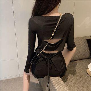 Long-sleeve Cutout Tie-back T-shirt