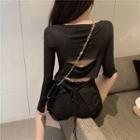 Long-sleeve Cutout Tie-back T-shirt