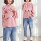 Long-sleeve Stand-collar Fleece Top Pink - One Size