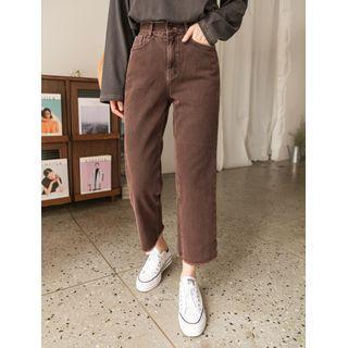 Band-waist Fray-hem Wide-leg Pants