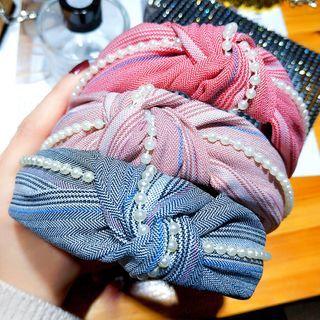 Print Fabric Knot Faux Pearl Headband