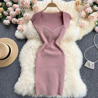 Square-neck Knit Short-sleeve Dress