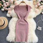 Square-neck Knit Short-sleeve Dress