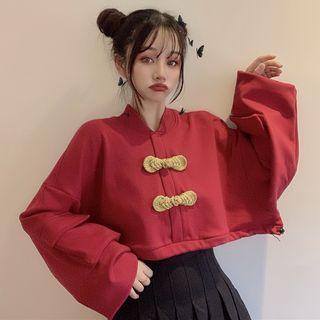 Frog-buttoned Cropped Pullover / Mini Pleated A-line Skirt