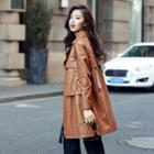 Faux-leather Lapel Coat