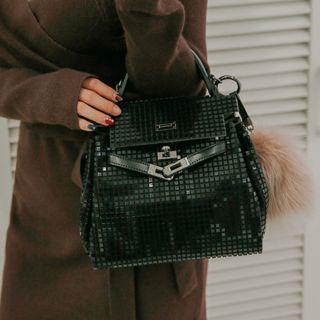 Flap Tiled Faux-leather Satchel