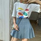 Printed Short-sleeve T-shirt / Mini Pleated Skirt