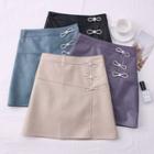 Rhinestone-ribbon Faux-leather Mini Skirt
