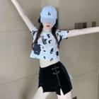 Milk Cow Print Short-sleeve Cropped T-shirt / Shorts
