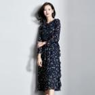 Printed 3/4-sleeve Midi Dress