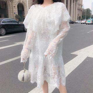 Bell-sleeve Lace Dress White - One Size