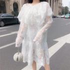 Bell-sleeve Lace Dress White - One Size