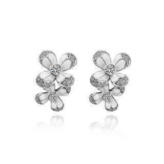 Fashion Flower Stud Earrings With Austrian Element Crystal Silver - One Size