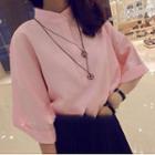 Elbow-sleeve Stand Collar Blouse