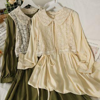 Plain Drawstring A-line Dress With Plain Lace Vest