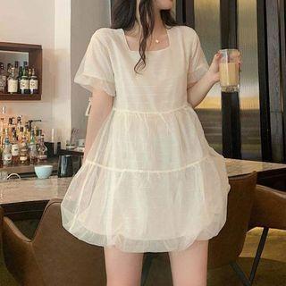 Short-sleeve Layered Sheer Dress
