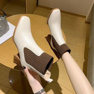 Panel Chunky Heel Short Boots