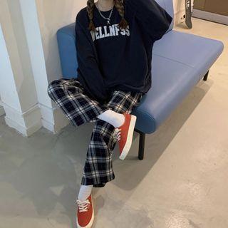 Plaid Wide-leg Pants / Lettering Sweatshirt