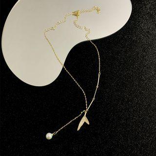 Faux Pearl Rhinestone Fishtail Necklace Gold - One Size