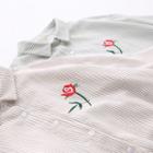 Floral Embroidered Striped Short-sleeve Shirt