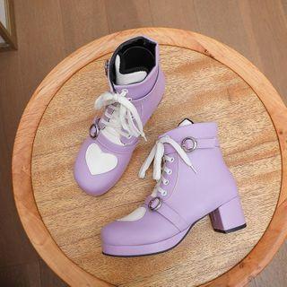 Chunky Heel Lace-up Heart Short Boots