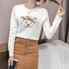 Embroidered Knit Top White - One Size
