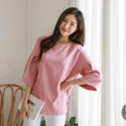Drop-shoulder Pleated-sleeve T-shirt