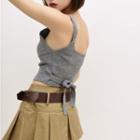 Ribbon-back Deep V-neck Crop Tank Top