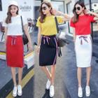 Set: Short-sleeve T-shirt + Drawstring Skirt