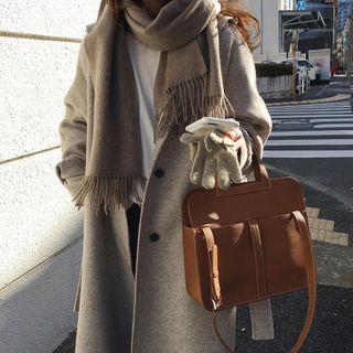 Houndstooth Buttoned Long Coat Houndstooth - Light Brown - One Size