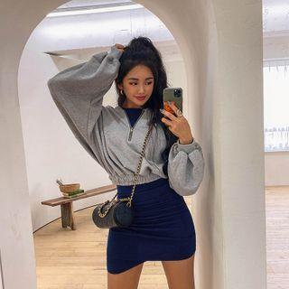 Zip-front Banded-hem Cropped Hoodie