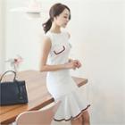 Sleeveless Contrast-trim Linen Dress