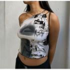 One-shoulder Printed Crop Tank Top
