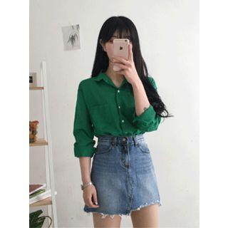 Long-sleeve Pocket-front Colored Shirt