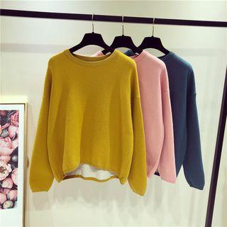 Plain Crewneck Long-sleeve Knit Pullover