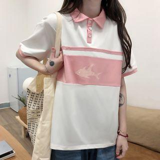 Short-sleeve Shark Print Polo Shirt