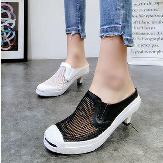 Kitten Heel Mesh Panel Mules